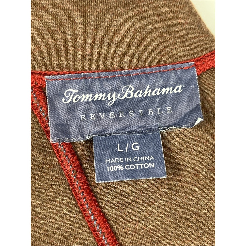 Tommy Bahama EUC Men's Flip Side‎ Twill Reversible Half Zip Pullover Red/Brown L - Picture 7 of 13